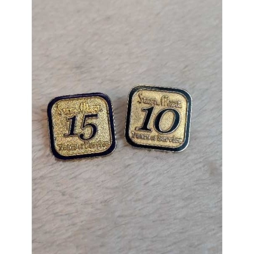 Vintage Stain Mart 10 & 15 Years of Service Pins Gold Tone Square Pins